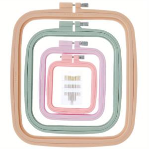 TEMU 4개 사각 자수 십자수 자수 붕대 (바늘 16개 포함), ABS 후프 (자수 및 미술 공예용), 편리한 재봉, 자수 키트, 자수 액세서리, 공예 용품, 컴팩트 디자인, 내구성 있는 구조, 자수 도구, 공예