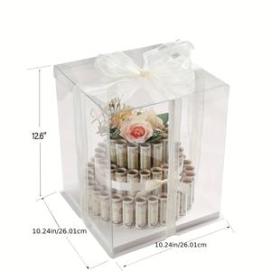 TEMU 매혹적인 3단 투명한 머니케이크 선물박스 (골드리본) - 생일, 기념일, 결혼식 & 졸업에 딱! | 장식용 상자와 여러 롤의 현금이 포함된 사랑하는 사람을 위한 완벽한 깜짝 선물|특별한 날과 커플에게 최고의 Luxury Ribbon Detail, Decorative Bow Design