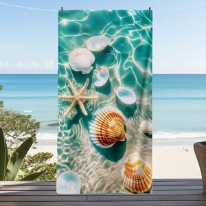 TEMU 1개 빠른 건조 마이크로화이버 비치 타월, 화려한 바다 열대 패턴 - 부드럽고 흡수력 좋으며 가벼움 - 해변, 수영장, 캠핑 및 야외 활동에 적합 - 세탁기 사용 가능, 직사각형 모양, 비치 타월