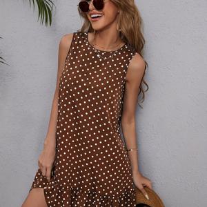 TEMU 여성용 슬리브리스 A라인 드레스 - 블랙과 화이트 폴카 도트, 크루 넥, 가벼운 폴리에스테르로 봄/여름/가을, 캐주얼한 우아함 | 폴카 도트 드레스 | 가벼운 소재