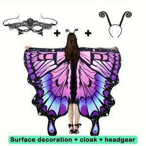 TEMU 성인용 페스티벌 의상을 위한 여성 파티 나비 날개 셔울, 할로윈 파티 여성용 나비 날개 의상, 부드러운 원단의 나비 셔울 요정 여성 님프 페스티벌 레이브 의상 액세서리