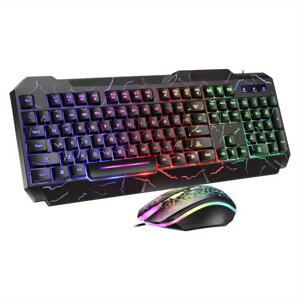 TEMU 인체공학적 게이밍 키보드 및 마우스 콤보 - 유선, 백라이트, 광학 마우스, 배터리 필요 없음, PC 및 노트북 게이밍에 이상적, 게이밍 키보드 마우스 콤보|인체공학적 디자인|백라이트 키보드, 게이밍 액세서리