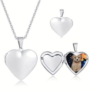 TEMU 맞춤형 애완동물 추모 사진 목걸이 열 수 있는 하트 로켓 펜던트, 개인화 이미지 로켓 목걸이, 개 사진 앨범 목걸이