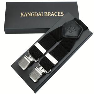 TEMU KANGDAI 남성용 헤비 듀티 조절 가능 백 브레이스, 강력한 메탈 클립 포함 - 엑스트라 와이드 탄성 서스펜더, 길이 및 폭 조절 가능, 헤비 듀티 구조, 남성용 더블 버클 클로저 - 작업, 캐주얼 복장에 적합 - 내구성이 뛰어나고 편안한 디자인, 멜빵 벨트, 멜빵원피스, 멜빵청바지, 멜빵 남성, 남성용 하네스, 남자 가터벨