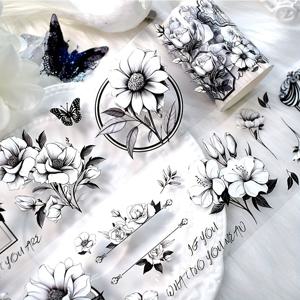 TEMU 2m/롤 블랙 화이트 나비 PET 와시 테이프 블랙 플라워 데코 테이프 스티커 스크랩북 저널링 미적 문구용 루프:100cm