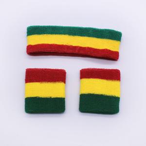 TEMU 3개 세트 애국 스포츠 헤어밴드 & 손목밴드 - 땀 흡수, 다색 줄무늬 폴리에스터 섬유, 러닝 & 트레이닝에 이상적 - 파랑/흰색/빨강/초록/노랑/검정, 러너 액세서리|스포츠헤어밴드