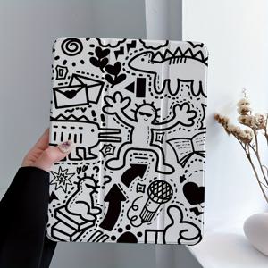 TEMU 아이패드 2021 10.2용 트라이폴드 컬러풀 라인 패턴 태블릿 케이스, 7세대/8세대/9세대/2018 9.7/5세대/6세대/Air 2세대/3세대/11세대 Pro/4세대 Air/10.9/10세대 호환, 스탠드 & 펜 슬롯 및 슬립/웨이크 기능 포함 보호 커버