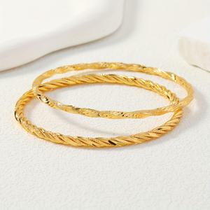 TEMU 중동 스타일 24K 금도금 얇은 브레이드 결혼식 여성용 팔찌 - 생일 파티 선물 세트 (2개입)
