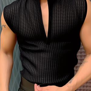 TEMU INCERUN 남성용 슬림 V넥 니트 탱크탑 - 캐주얼 솔리드 컬러, 여름용 스트레치 핏