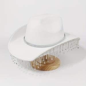 TEMU 1개 여성용 라인스톤 장식 웨스턴 모자 - 블랙 펠트 경량 풀 스트링 클로저, 공연·웨딩·파티·특별 행사용, 결혼식 게스트 의상, 장식 밴드, 반짝이는 액세서리