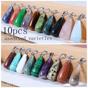 TEMU 10개 천연석 물방울 비즈 펜던트 세트 - 아벤추린, 오팔라이트, 타이거 아이 DIY 쥬얼리 만들기, 목걸이 장식, 공예 선물