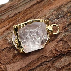 TEMU 천연석 화이트 불규칙 모양 펜던트, 독특한 골드 도금 가장자리 천연 자갈 싱글 홀 펜던트 주얼리