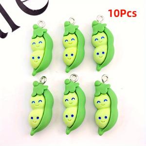 TEMU 귀여운 카와이 그린 피아 레진 참 10개 세트 - 귀걸이, 열쇠고리, 보석 만들기 액세서리용 DIY 만화 야채 펜던트