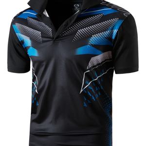 TEMU 진시안 남성 셔츠 - 가벼운 퀵드라이 애슬레틱 티, 블랙/레드 액센트 골프 & 테니스 셔츠, 포멀 캐주얼 스포츠 이벤트용, 미국 사이즈 (S-2XL+), 활동적인 라이프스타일 웨어, 다이내믹 패턴 티셔츠, 내구성 있는 퍼포먼스 소재, 반팔 탑, 스포츠 매니아|반팔티|골프티