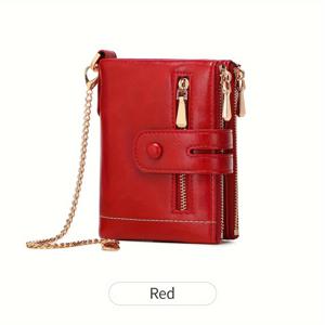 TEMU 패션 다기능 체인 지갑 남녀 공용 단색 비폴드 지퍼 지갑 카드 슬롯 및 분리 가능한 ID 창, 안티 절도 체인 포함한 휴대용 신용 카드 지갑 - 폴리에스터, 캐주얼 스타일, 일상 이동, 가벼움, 스냅 클로저, 금속 체인 액세서리, FOREVER MIYIN