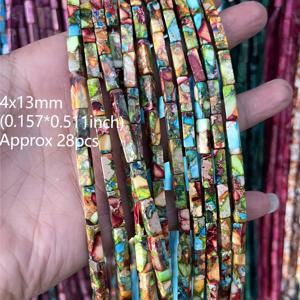 TEMU 28개 천연석 비즈, 4x13mm 직육면체 기둥, 바다 퇴적물 롱 비즈, 쥬얼리 만들기, DIY 팔찌 목걸이