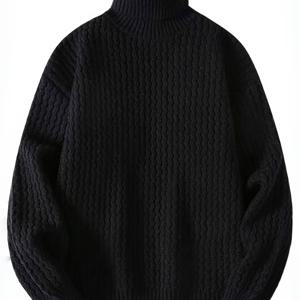 TEMU 남성용 단색 니트 풀오버, 가을 겨울용 캐주얼 롱슬리브 터틀넥 스웨터