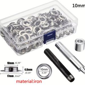 TEMU 완벽한 그롬멧 도구 키트, 내구성 있는 인조 가죽 홀 펀치 포함 - 100개의 아이렛 (10mm, 12mm, 14mm) & 세팅 도구, 방청 철 & 구리 - DIY 공예, 캐노피, 의류 & 신발, 공예 도구에 이상적
