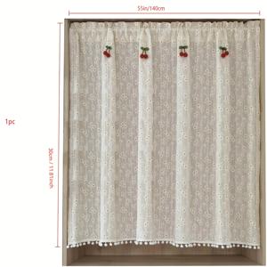 TEMU 1pc 러스티 프랑스 농촌 다이시 짧은 커튼 발란스, 빨간 체리, 반투명 폴리에스테르 주방 반 드라프, 바퀴 포켓 TASSEL, 세탁 가능, 올 시즌, 짜끄르, 언라이드, 입구 및 거실 장식용|커튼봉