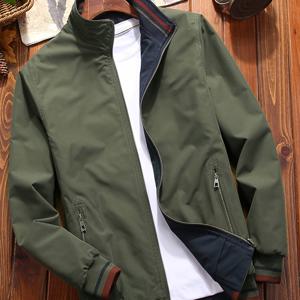 TEMU 남성용 리버스 가능한 올리브 그린 폭스 헐리데이 자켓 - 캐주얼 칼리지 스타일, 스탠드 칼라, 지퍼와 포켓, 내구성 있는 폴리에스테르, 봄과 가을에 이상적, 다용도 자켓|현대적인 스타일|포켓 자켓