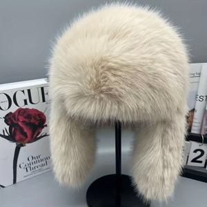 TEMU 귀걸이 있는 우아한 모피 트래퍼 모자 - 여성용 따뜻하고 두꺼운 가을/겨울 패션 액세서리, 갈색, 토글 클로저, 휴일 테마, 손세탁 또는 건조 세탁