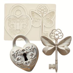 TEMU 실리콘 수지 주조 몰드 세트 DIY 공예 - 하트 자물쇠와 나비 디자인 키, 에폭시, 쥬얼리 만들기, 케이크 장식, 초콜릿 컵케이크 몰드 주방 액세서리