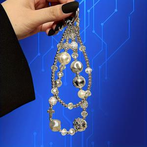 TEMU 럭셔리 샴페인 폰 란야드, 스크래치 방지 디자인의 이중 체인 손목 시계, 우아한 지갑 체인, 크리스마스, 데이, 브리드쇼, 프롬에 이상적인 선물 액세서리