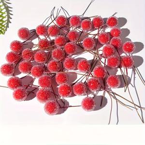 TEMU 80개, 모조 크리스마스 베리, 프로스트 과일, 할로윈, 크리스마스 장식, DIY 화환 헤드웨어 장식 재료 선물 상자 설탕 상자 액세서리, 결혼 선물 상자 장식 액세서리