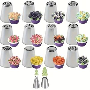 TEMU 14pcs 케이크 장식 키트 - 스테인레스 스틸 턴테이블, 파이핑 백, 노즐, 스프링클, 등 - 휴일 베이킹 및 파티 장식, 케이크 장식 용품에 적합합니다.