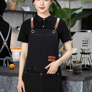 TEMU 강력한 천으로 만든 두꺼운 앞치마 - 밀크 티 및 커피 바리스타를 위한 세련된 고가의 작업복 - 레스토랑 및 과일 가게를 위한 고가의 작업복, 남녀 공용 디자인으로 더블 버튼이 있는 완벽한 기업 선물, 바리스타 유니폼 | 세련된 작업복 | 내구성 있는 천