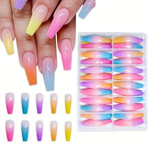 TEMU 컬러풀 핸드 아머 시리즈 288pcs 발레 스타일 프레스온 네일 패션 심플 세트, 순수 글리터 및 프랑스 디자인 여성용 일상 착용에 적합, 보관함 포함