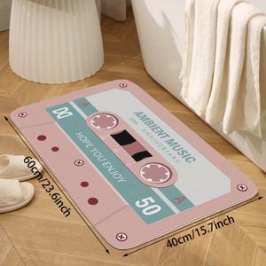 TEMU 시크한 핑크 카세트 테이프 디자인 욕실 매트 - 미끄럼 방지, 흡수성 폴리에스터 러그, PVC 백킹, 세탁기 사용 가능, 홈 데코에 완벽