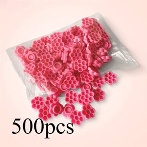 TEMU 500pcs 핑크 꽃 접착제 지연 컵 접합 속눈썹 메이크업 도구 문신 접착제 색소 컵 속눈썹 연장 용품