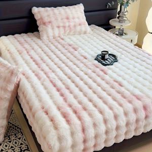 TEMU 1개 고급 인조 토끼 모피 플러시 침대 커버 - 울트라 소프트, 따뜻하고 피부 친화적 | 기계 세탁 가능하고 탄력 있는 밴드 | 탈모나 변색 없음 | 침실 및 게스트룸 편안함에 이상적