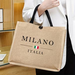 TEMU 밀라노 스타일 레터 프린트 핸드백 - 넉넉하고 튼튼한 원단 핸드백, 내부 포켓 포함, 여행, 쇼핑, 선물용으로 완벽