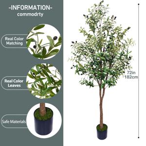 TEMU 플랜터가 있는 6피트 인공 올리브 나무 - 현실적인 인공 올리브 가지 및 과일, 올 시즌 실내 장식, 가정, 사무실, 거실, 생일, 기념일, 등, 축제적인 가정용 액센트 | 계절 장식 | 내구성 있는 플라스틱 나무, 올리브 나무 장식