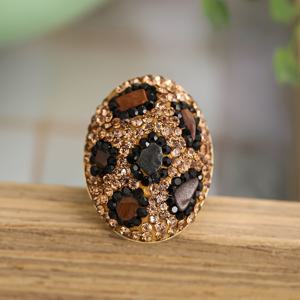 TEMU 여성용 빈티지 프린트 반지 1개 – 블랙, 브라운 & 앰버 보석이 있는 스타일리시한 골든톤 구리 밴드, 캐주얼 의상이나 파티에 완벽함