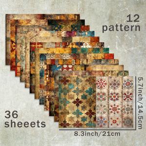 TEMU A5용 레트로 스타일 작은 꽃 벽돌 배경 스크랩북 얇은 종이 36장, 불릿 다이어리 쓰레기 잡지 인사말 카드 배경 사진 앨범 및 수공예에 적합