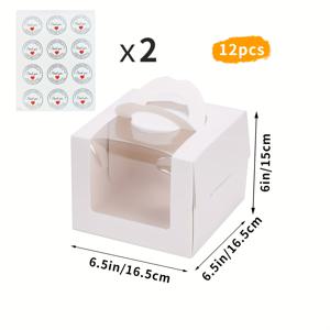TEMU 12개 6.5X6.5X6인치 핸들 무스 케이크 종이 상자 패키지, 흰색 오픈 윈도우 생일 케이크 선물 포장, 페이스트리 소형 중간 용량, 도넛, 초콜릿 딸기 및 파이용 케이크 박스, 웨딩 파티 홈 키친 크리스마스, 크리스마스