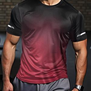 TEMU Yilong OBM 남성용 통기성 운동 티셔츠 - 수분 흡수 속건 소재, 반사 스트라이프가 있는 컬러 블록 디자인, 러닝, 체육관, 훈련 및 캐주얼 착용을 위한 신축성 있는 반팔, 운동 셔츠