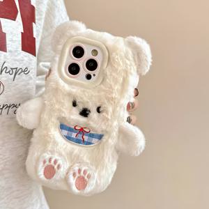 TEMU 가을 겨울 화이트 베어 플러시 아이폰 16 15 14 13 12 11 프로 맥스 폰 케이스, 계절별 휴대폰 커버,추운 날씨용 케이스,귀여운 곰 디자인,소프트 폰 커버,꼭 맞는 핏,스타일리시 케이스,겨울 여행자들|아이폰케이스