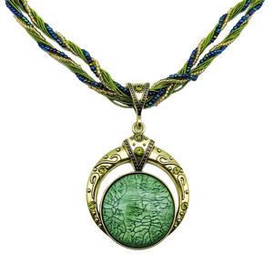 TEMU 빈티지 핸드메이드 펜던트 목걸이 - 멀티레이어 비즈 체인, 스크립트 & 숫자 심볼, 그린 젬스톤 & 골든 톤 구리 합금 주얼리, 크리스마스 선물 및 파티용 액세서리, 섬세한 상징성