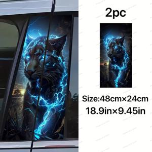 TEMU 검은색 번개 테마 차량 B-필러 스티커 2개, 광택 마감, 방수, 자외선 차단, 자가 접착, 판타지 및 만화 테마의 동물 프린트 특징, 플라스틱, 유리 및 금속 표면에 적합.