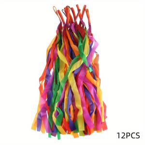 TEMU 12개 생동감 있는 무지개 춤 리본 - 폴리에스터, 파티 장식, 이벤트 및 재미있는 활동용 멀티 컬러 스월 | 생일, 댄스 트레이닝 및 서커스 기술에 이상적