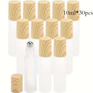TEMU 30개 10ml 유리 롤링 비드 병, 스테인리스 스틸 볼 포함, 리필 가능한 투명 향수 샘플 바이알, 손세척만 가능, 무향, 둥근 모양, 에센셜 오일 캡 병 세트