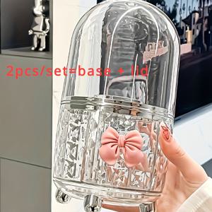 TEMU 2개/세트(베이스 + 커버) 360° 원활한 회전 방진 메이크업 케이스, 고급 화장대 수납 마법 도구. 커버 방진 기능, 설치 필요 없음, 브러시, 립스틱, 아이라이너 펜을 위한 전면 보관|화장대|립스틱