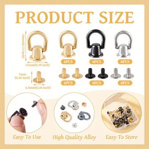 TEMU 18 세트 합금 수납 클래프, 스크루 인 링 리벳, DIY 폰 케이스, 가죽 공예, 핸드백, 지갑 액세서리, 혼합 색상, 후크 버클, 1.9x1.5x0.9cm, 내부 지름: 0.9x0.95cm, 6 세트/색상, DIY 지갑 만들기