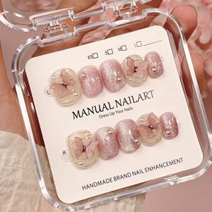 TEMU 10개 수제 프레스온 네일, 반짝이는, 보라색 , 아이스 , 짧은 스퀘어, 인조 네일, 수제 네일, 젤리 젤, 접착제, 작은 스틱 포함