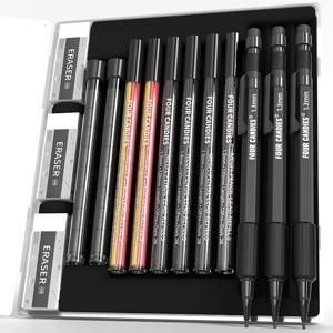 TEMU FourCandies 1.3mm 기계식 연필 세트 (48개 리필 포함), 금속 내구성 바디, 3개 강력한 목공용 연필 + 3개 지우개 및 12개 지우개 리필, 야외 작업 및 드래프팅 마킹에 완벽한 발렌타인데이 선물 - 남자친구 또는 남편을 위한 특별한 선물