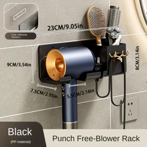 TEMU 벽걸이 헤어드라이어 홀더 1개, 칫솔 보관함 포함, 다기능 욕실 정리함, 펀치 없는 플라스틱 선반, 쉬운 설치, 전기 불필요, 비접착 스트립 1개 포함